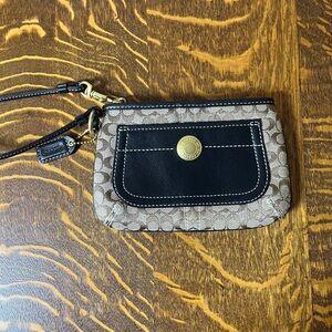 Coach Signature Brown Canvas and Black Leather  Wristlet